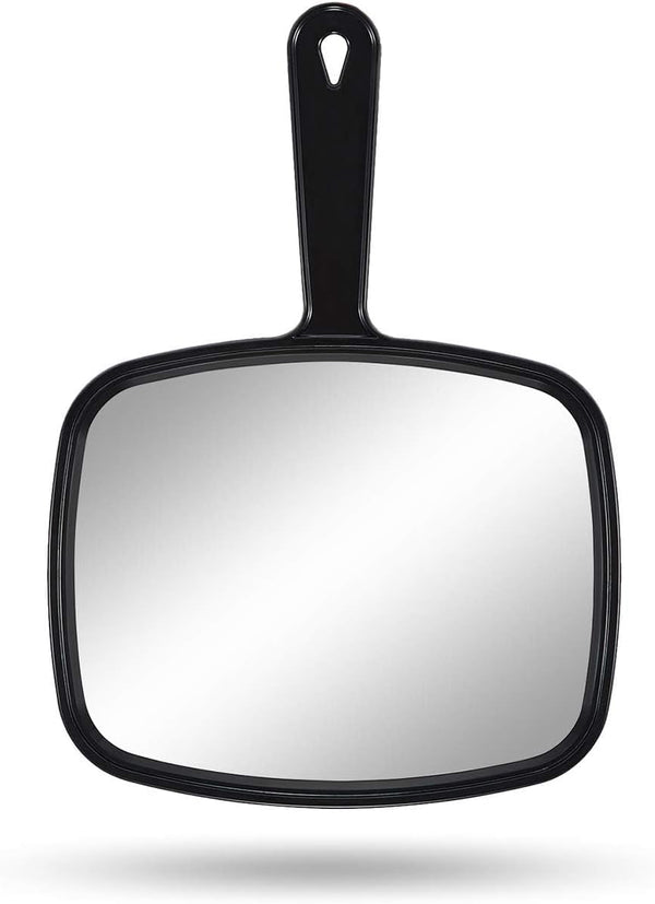PROTECLE Hand Mirror, 10.3" L x 7.4" W Salon Barber Hairdressing Handheld Mirror with Handle, Square Black | Hand Mirrors with Handle, Barber Accessories, Hair Salon Supplies, Distortion-Free Glass, Makeup Mirror for Women Men