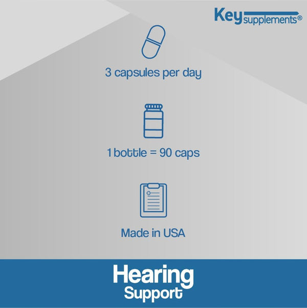 Key Supplements Hearing Support 90 Capsules, Tinnitus Relief for Ringing Ears