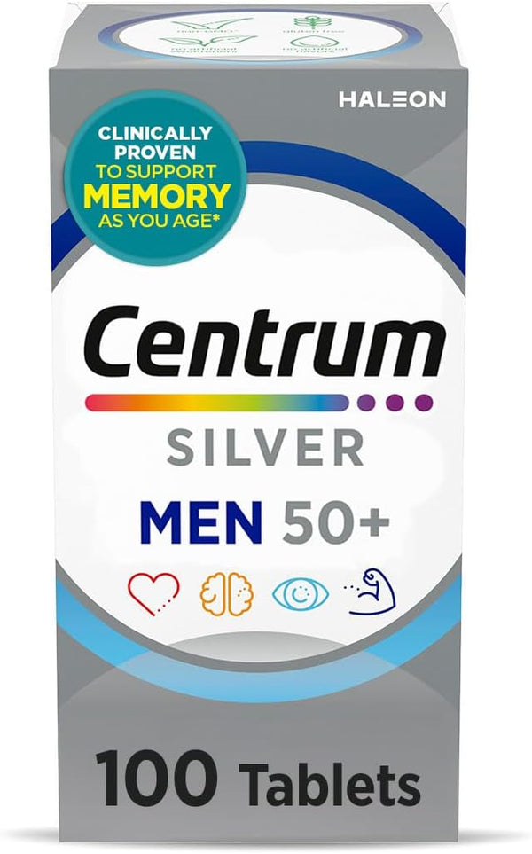 Centrum Silver Multivitamin for Men 50 Plus, Multimineral Supplement, Vitamin D3, B-Vitamins and Zinc, Gluten Free, Non-GMO Ingredients, Supports Memory and Cognition in Older Adults - 100 Ct
