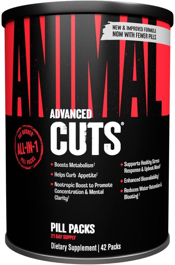 Animal Cuts All-in-1 Thermogenic Fat Burner - 25-Ingredient Cutting Stack with Removable Stim Pill, for Men & Women Athletes - Boosts Metabolism, Curbs Appetite, Sharpens Focus, 42 Pill Packs
