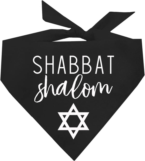 Shabbat Shalom Dog Bandana | 100% Cotton | Made in USA | Passover | Hanukkah | Yom Kippur | Rosh Hashanah | Jewish Celebration | Bar & Bat Mitzvah | Black, One Size (75)