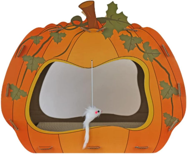 Midlee Halloween Pumpkin Cat Scratcher Cardboard House