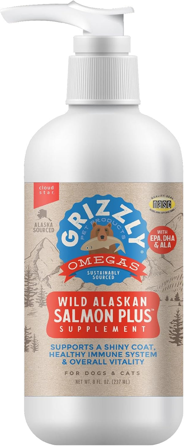 Grizzly Pet Products Salmon Plus Omega 3-6-9 Food Supplement for Dogs and Cats, 8 Ounce