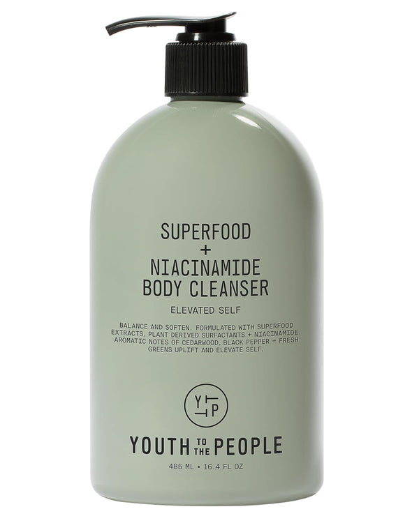 Youth To The People Superfood + Niacinamide Body Wash - Kale + Green Tea Cleanser with Nourishing Vitamins + Antioxidants, Improves Skin Texture + Dullness, Earthy + Woody Scent for Body, Vegan