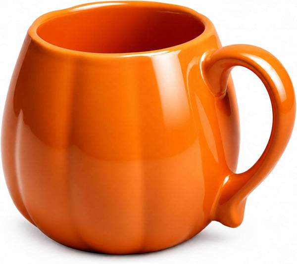 1 Pcs 14 oz Pumpkin Mug Ceramic Coffee Mug Fall Halloween Thanksgiving Autumn Pumpkin Shape Cup with Handle for Halloween Party Decoration