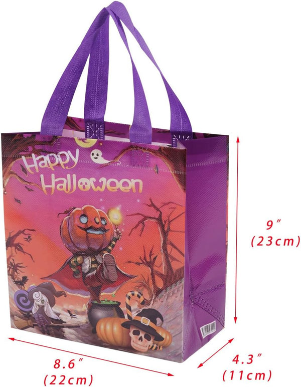 Lyforpyton 4Pcs Halloween Goodie Bags, Small Non-Woven Gift Bag with Handles, Suitable for Halloween Trick or Treat Party, 9"x8.6"x4.3"