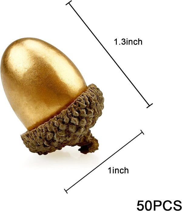 Lorigun 50 Pcs Artificial Acorns Golden Acorns with Natural Acorn Cap Fake Acorn for Decoration Home House Kitchen Decor Christmas Decoration Fall Table Scatter Crafting
