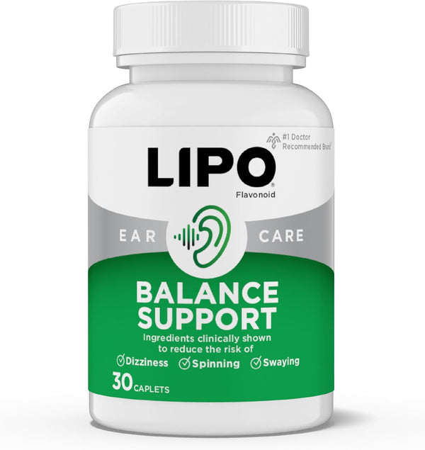 LIPO Balance Support Supplement for Dizziness & Vertigo - Inner Ear Health & Circulation Formula with Ginkgo Biloba, Vitamin D & B Complex - Supports Balance & Stability - 30 Ct