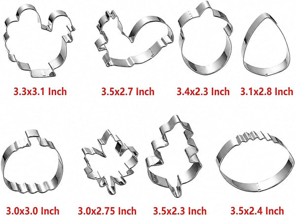 Fall Cookie Cutters Set, 8-Piece Thanksgiving Cookie Cutters with Pumpkin, Turkey, Football and Leaf Shapes, Stainless Steel