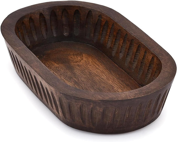 Samhita Mango Wood Decorative Bowls for Home Décor, Decorative Long Wooden Bowl for Table Centerpiece (10" x 6" x 2")