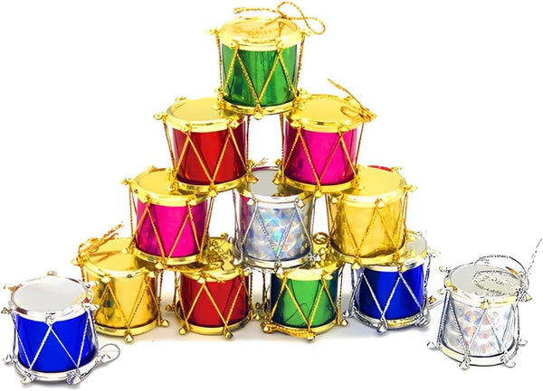 24Pcs Colorful Glitter Mini Drum Christmas Tree Ornaments,Tree Hanging Decoration,Pendant Holiday Wedding New Year Party Christmas Decor (24)