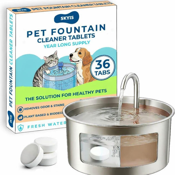 Skyis Pet Fountain Cleaner Tablets 36-Pack Cat & Dog Water Fountain Cleaning Kit Removes Limescale, Mineral Buildup & Biofilm All Brands Compatible Pet-Safe 1 Year Supply