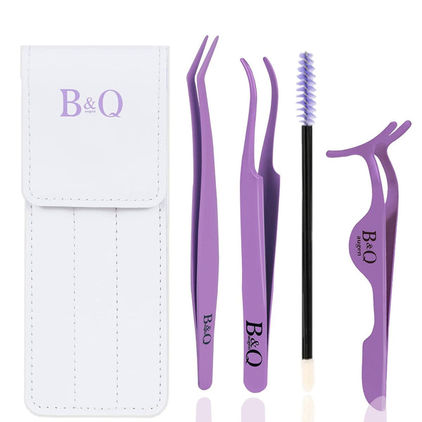B&Q Eyelash Applicator Tool 3 PCS Lash Applicator Tool Kit Lash Tweezers for Eyelash Extensions Application Tool and Removal (Purple,3 PCS)