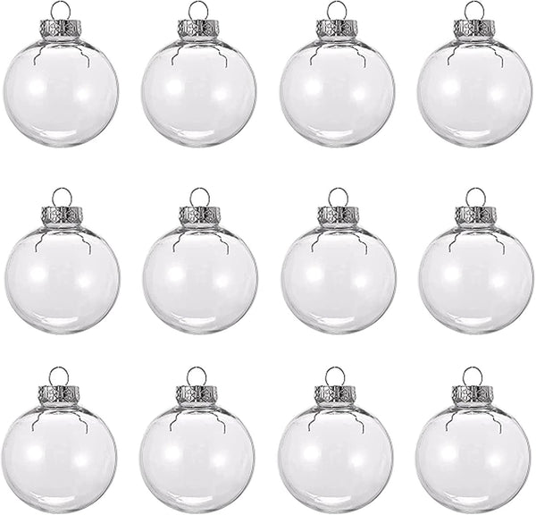 12 Pcs 3.15 Inch Clear Plastic Fillable Ornament Balls, Removable Top Clear Hanging Ornaments Ball, DIY Plastic Ornaments Round Balls, Perfect for Decoration On Christmas Trees, Wedding, Party