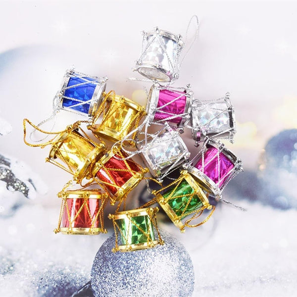 24Pcs Colorful Glitter Mini Drum Christmas Tree Ornaments,Tree Hanging Decoration,Pendant Holiday Wedding New Year Party Christmas Decor (24)