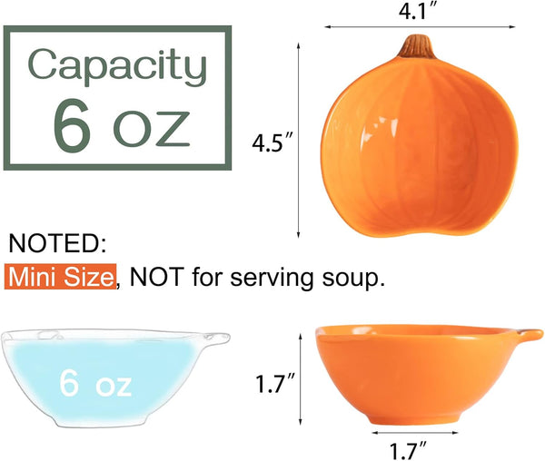 Orange Pumpkin Bowls, 6 oz Ceramic Ramekins, Set of 6