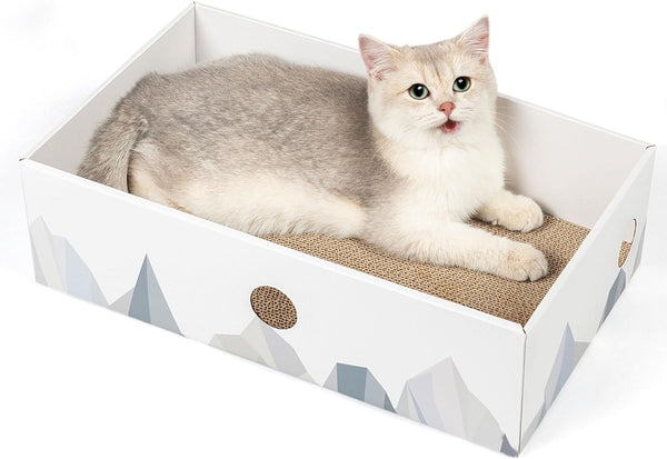 Conlun Cat Scratcher Box, Cardboard Pad, Bed for Indoor Cats, White