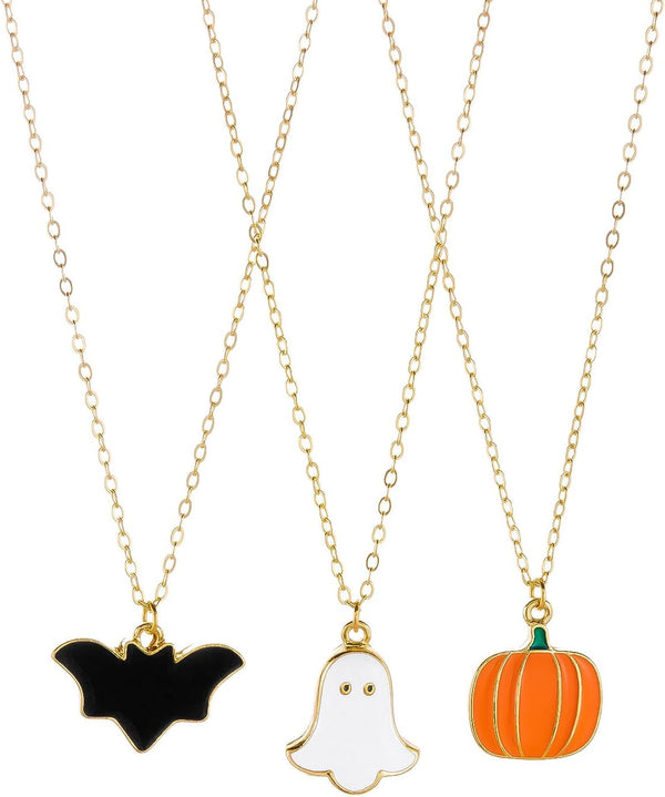 MALOYANVE 3Pcs Halloween Necklaces Set Ghost Bat Pumpkin Costume Jewelry