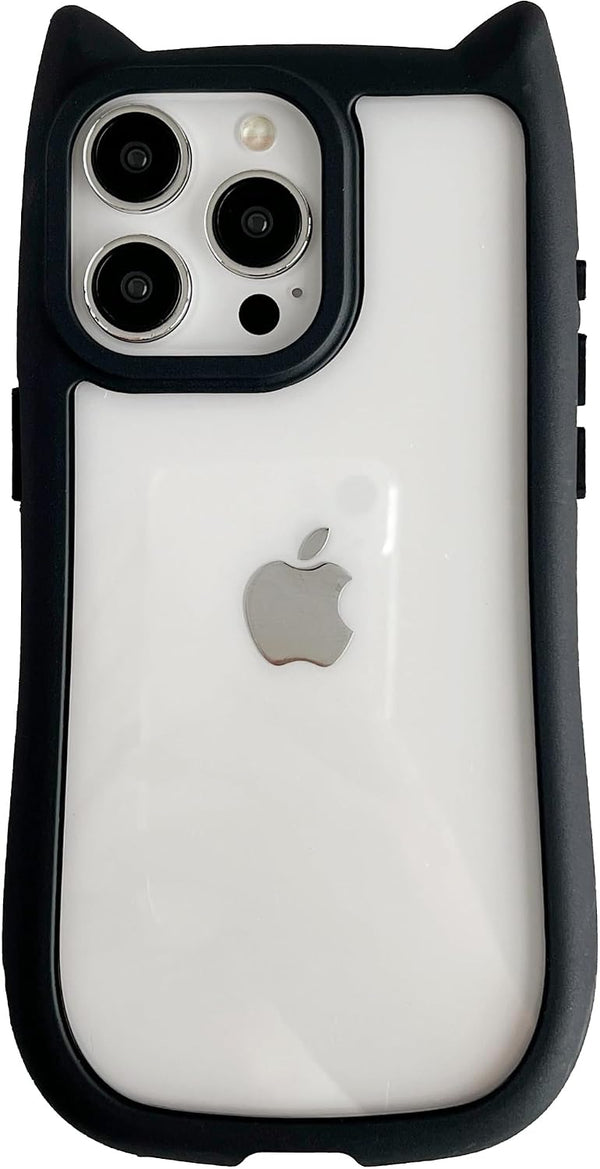 FLIRACON Cute Cat Ears Clear Phone Case Compatible with iPhone Case (Black,for iPhone 15)