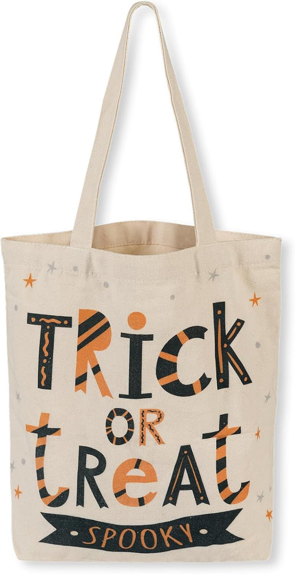 ATFUNSHOP 13.8" Large Halloween Tote Bag Trick or Treat Canvas Reusable Large Bucket for Kids Boo Pumpkin Ghost