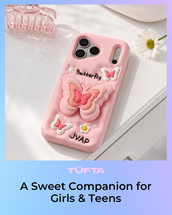 for iPhone 15 Case, Kawaii 3D Butterfly Pop-Up Grip for Girls