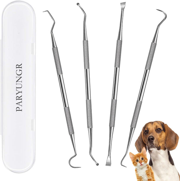 Dental Tools Pet Dog Teeth Cleaner Tool Kit, Stainless Steel Plaque Remover Dental Picks Tooth Tartar Scraper, Pets Oral Care Hygiene Set for Cats and Dogs Use with Case