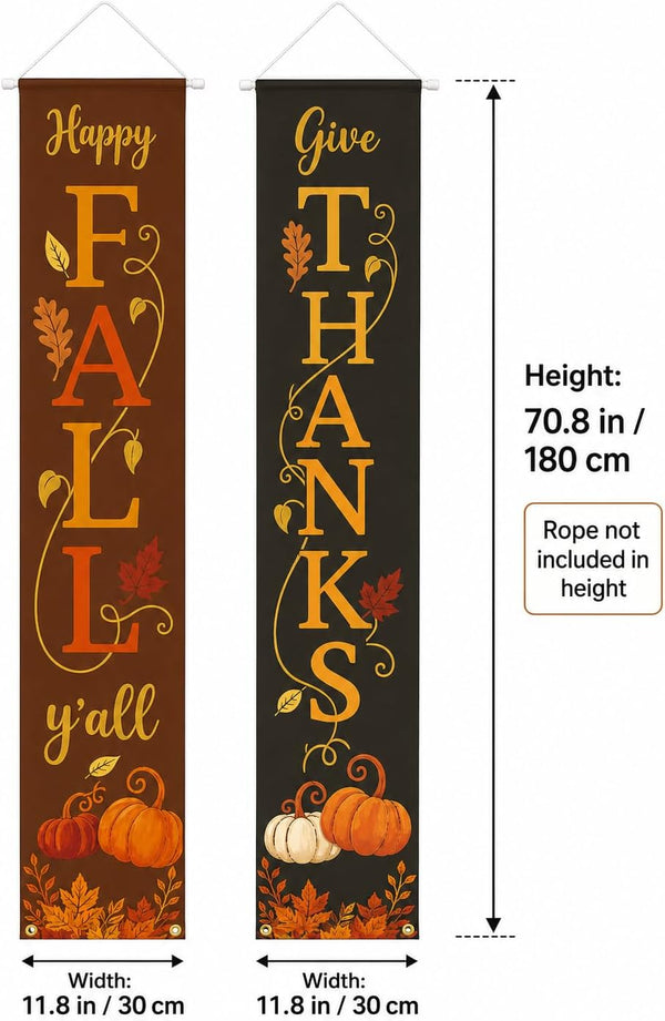 Happy Fall Y'all Give Thanks Rustic Porch Banner Farmhouse Decor