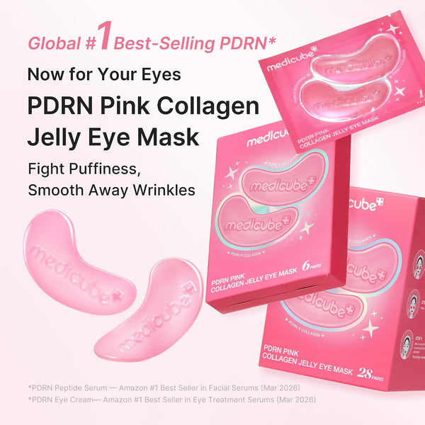 medicube Jelly Eye Mask PDRN Pink Collagen | Hydrogel Eye Patches with PDRN, Collagen, NAD | Refreshing for Puffy, Tired Eyes | Firming for Look of Wrinkles, Fine Lines | Korean Skincare (6 Pairs)