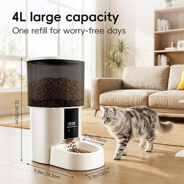 Automatic Cat Feeder, 4L/17 Cups Timed Dispenser for Cats & Dogs | Programmable 1-6 Meals & 1-12 Portions Daily, Anti-Jam Design, Dual Power Supply & Lock-Fresh Technology
