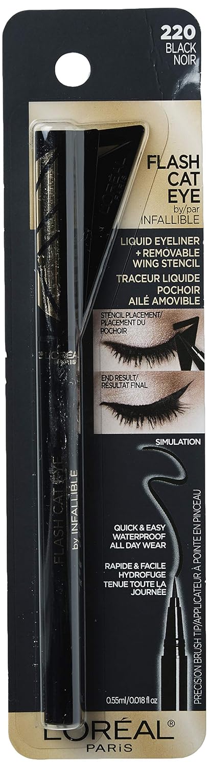L'Oreal Paris Makeup Infallible Flash Cat Eye Waterproof Liquid Eyeliner, Black, 0.44 oz.