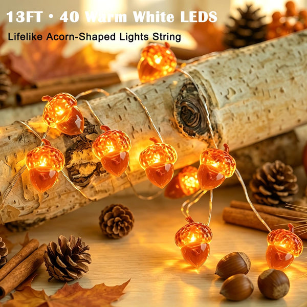 Thanksgiving Decoration 13ft 40 LED Acorn Fall Fairy Lights Battery Powered