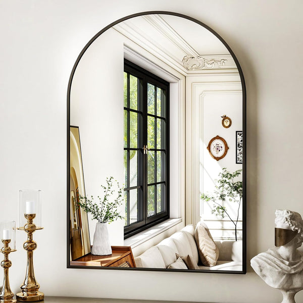 XRAMFY 20"x30" Black Arched Bathroom Mirror - Wall Mirror for Bathroom, Metal Frame Vanity Mirror, Dresser Mirror, Arch Decorative Mirrors for Living Room, Bedroom, Entryway, Mantle
