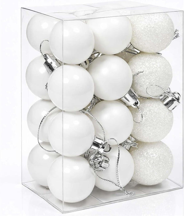 Set of 24 Small White Ornaments for Christmas Tree, 1.6 inch Mini White Christmas Ornaments Balls, Plastic Shatterproof Xmas Valentines Tree Decorations Bulbs for Indoor Outdoor Decor