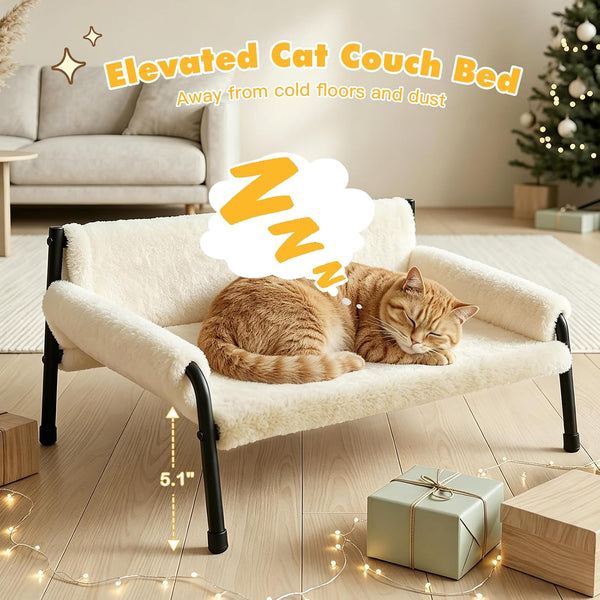 Pawaboo Elevated Cat Couch Bed for Indoor Cats, Sturdy Metal Frame Cat Sofa