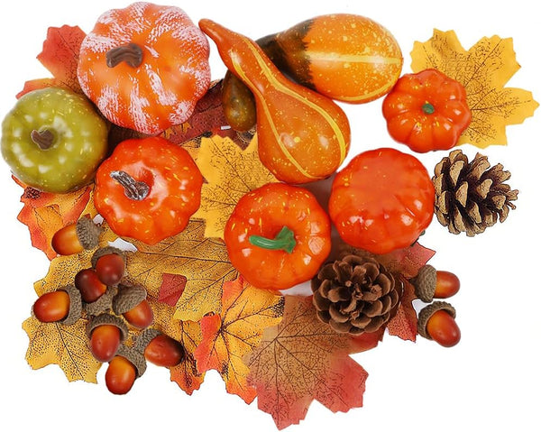 winemana Fall Decorations for Home Mini Pumpkins Gourds & Leaves Set