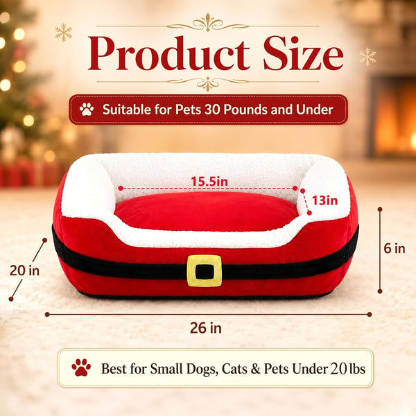Jetec 26" Christmas Dog Bed, Santa Belt Small Pet Bed for Dogs Cats