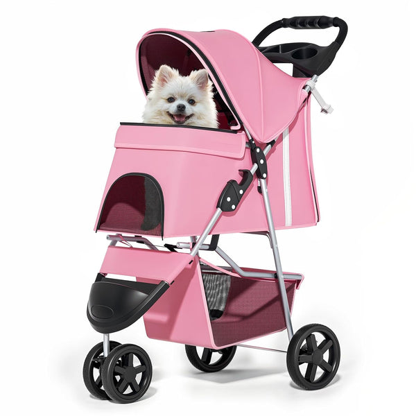 MoNiBloom Pet Stroller for Small/Medium Dogs and Cats up to 33 lbs, Pink