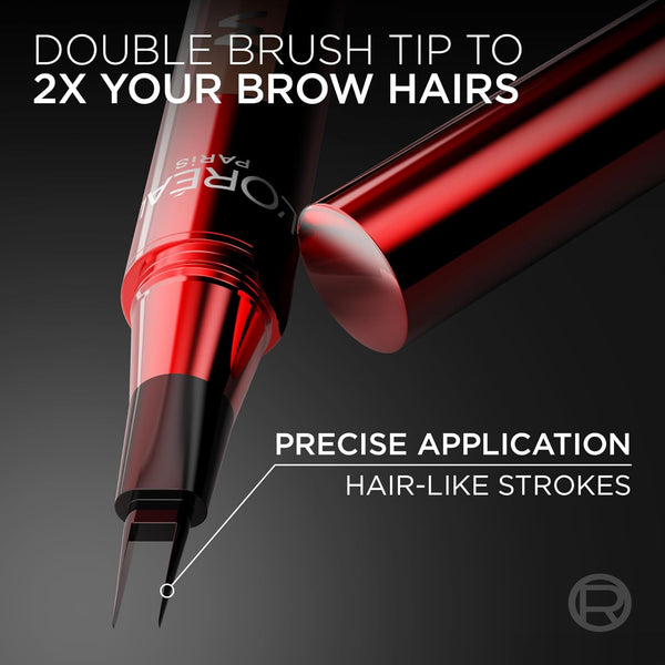 L'Oreal Paris Faux Brow, Hair-Like, Filling Eyebrow Pen with Double-Brush Tip, Fast & Precise Eyebrow Makeup, Dark Brunette, 0.04 Fl Oz