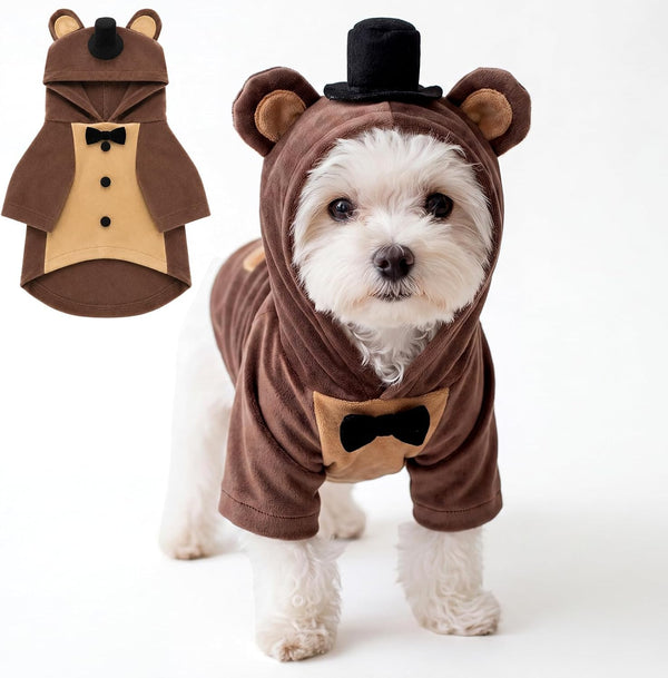 Huhumy Halloween Dogs Bear Costume for Pets with Black Top Hat Bow Tie, L
