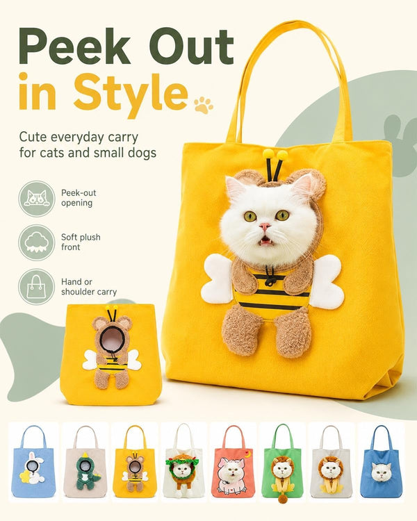 Paw Peek Bag Cute Head Shape Canvas Pet Travel Carrier Tote