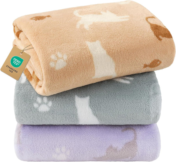 Luciphia 3 Pack Cute Cat Blankets Cozy Small Throw for Pet Puppy,23"x16"