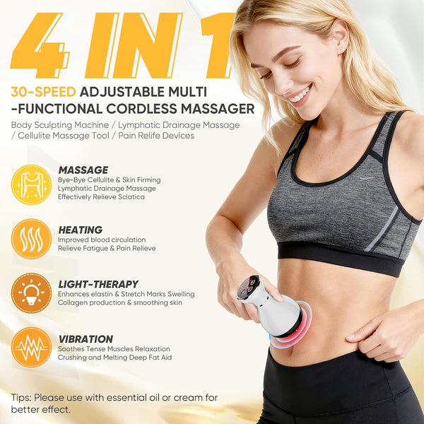 Lymphatic Drainage Massager - Anti Cellulite Massage Tool & Body Sculpting Machine with 30-Level Microcurrent, Light Heat & Vibration for Legs Arms & Belly Body Helps Reduce Stretch Marks & Cellulite