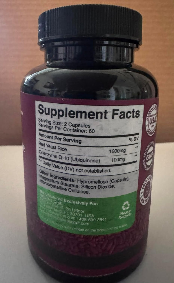 Red Yeast Rice with CoQ10 Supplement - Healthy Heart Support - 120 Ct | Red Yeast Rice 1200 mg - Advanced Complex for Energy & Antioxidant Support - GMP - Third Party Tested – 60 Servings