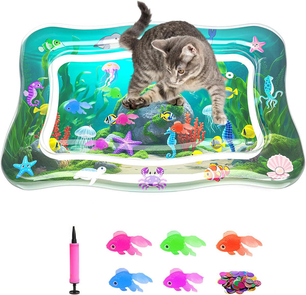 Interactive Cat Toy for Indoor Cats, Upgraded Cat Water Mat, Thickened Water Sensory Play Mat with Fish, Enrichment Stimulating Toy for Bored Adult Kitten Cats to Exercise, Hunting
