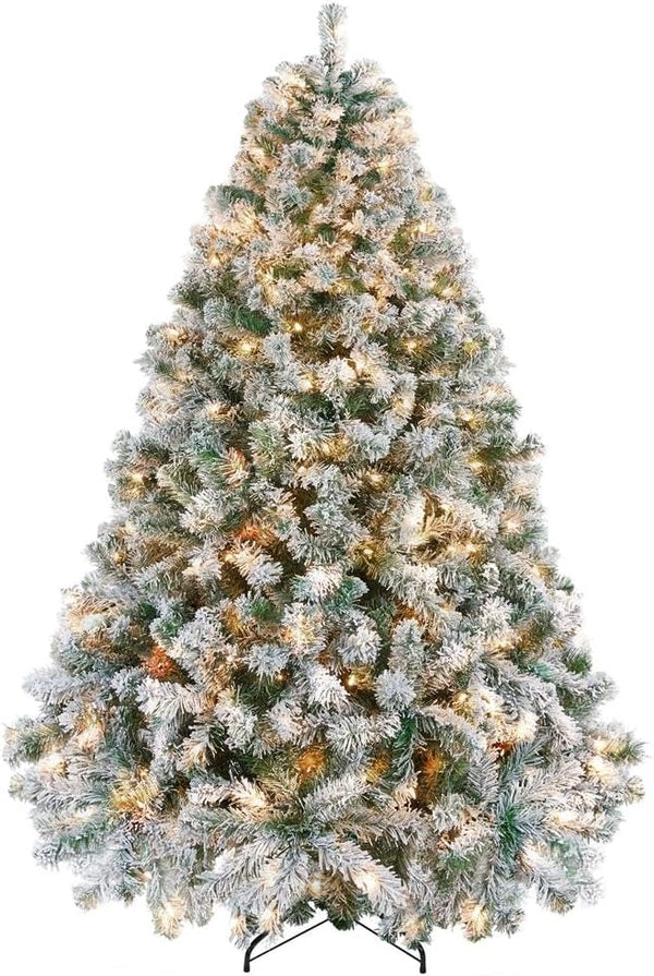 Yaheetech 6ft Pre-Lit Snow Flocked Artificial Christmas Tree, 250 Lights