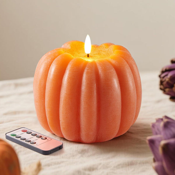 Fall Decor, Fall Decorations for Home, Flameless Pumpkin Candle, Orange
