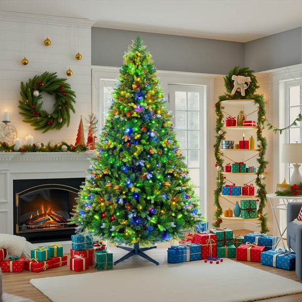 360° Rotating Prelit Christmas Tree 6ft - Musical Artificial Christmas Tree with Remote Control, 860 PE & PVC Mixed Tips, 8 Modes 280 Multicolor LED Lights for Holiday Decor