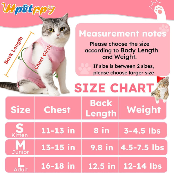 Hpetppy Cat Recovery Suit for Spay Abdominal Wounds, Kitten Onesie Bodysuit for Cats After Surgery, Cat Surgery Recovery Suit Female Cone of Shame Alternative for Cats Anti Licking (Pink,M)