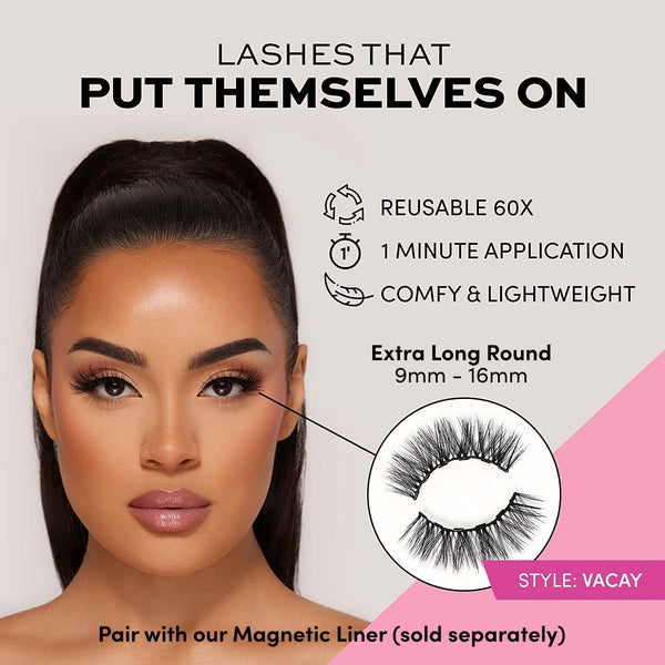 Glamnetic Magnetic Eyelashes - Vacay | Long Magnetic Lashes, 60 Wears Reusable High Volume Faux Mink Lashes, Dramatic, Round - 1 Pair