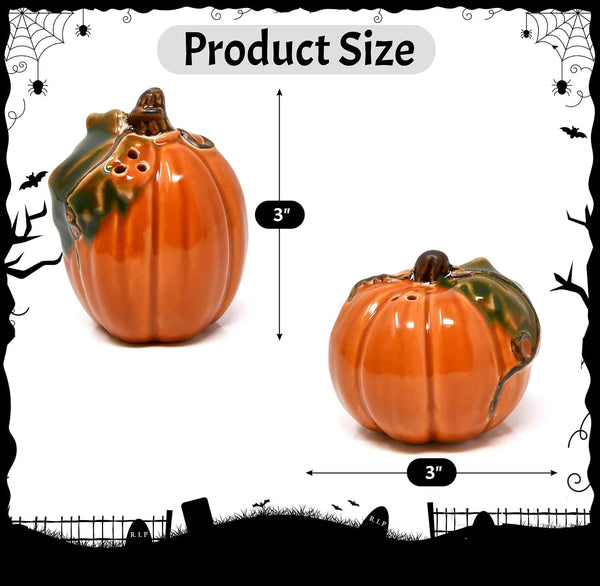 Halloween Pumpkin Salt & Pepper Shaker Set of 2 Ceramic Orange Pumpkins